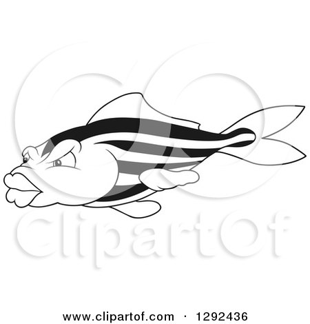 450x470 Clipart Of A Black And White Striped Fish With Big Lips
