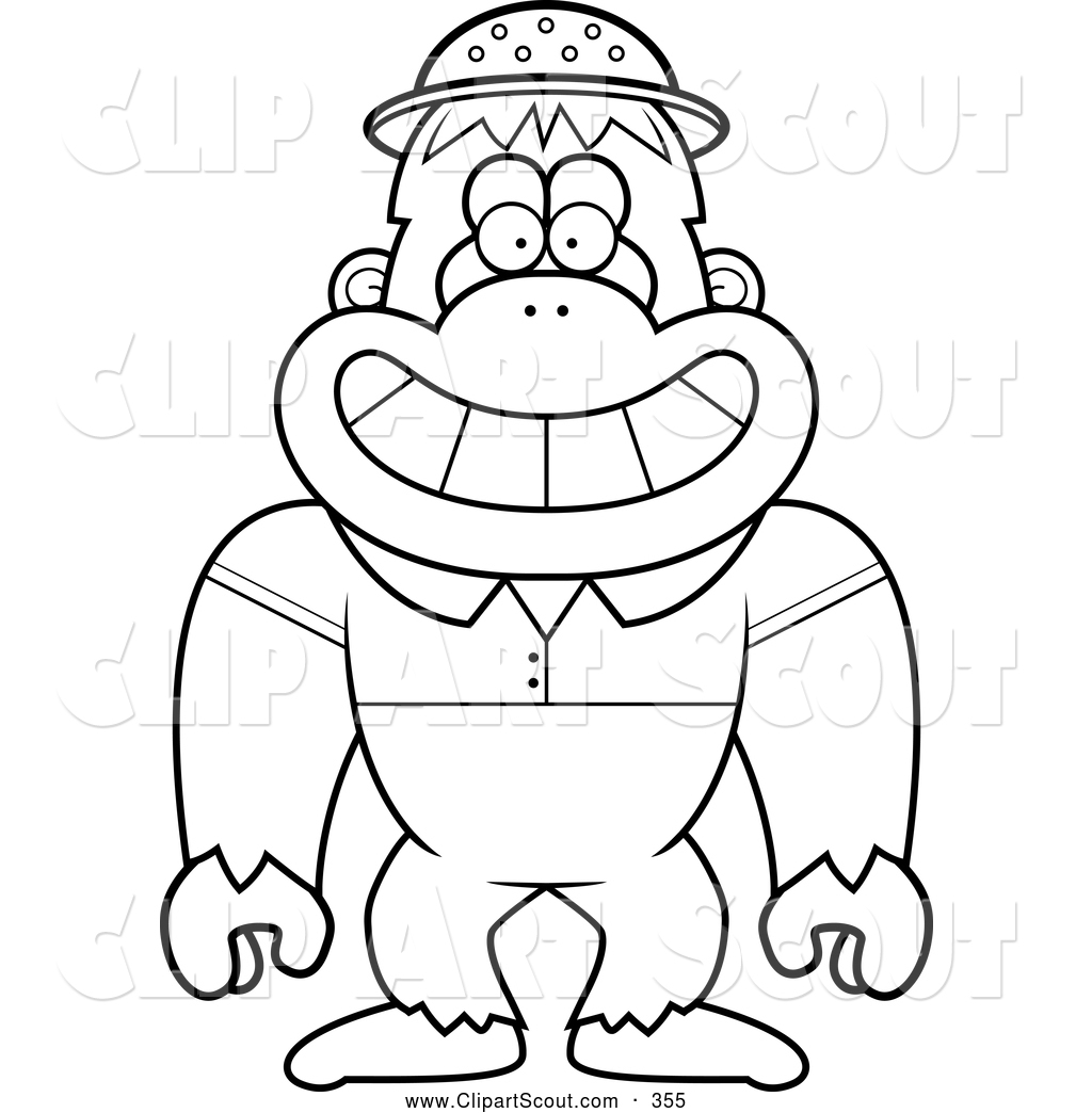 1024x1044 clipart of a cute black and white bigfoot sasquatch explorer