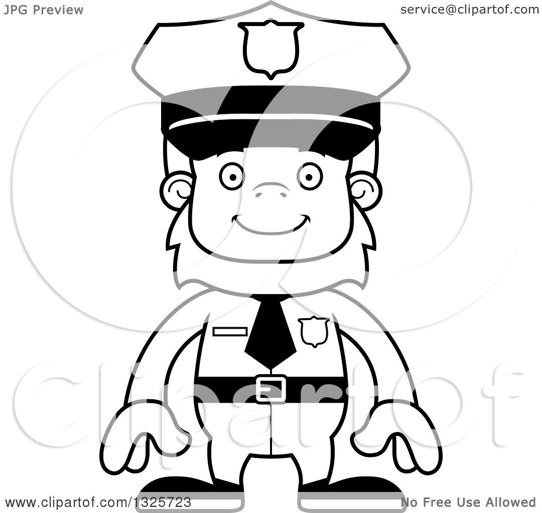 1080x1024 Lineart Clipart Of A Cartoon Blcak And White Happy Bigfoot Police