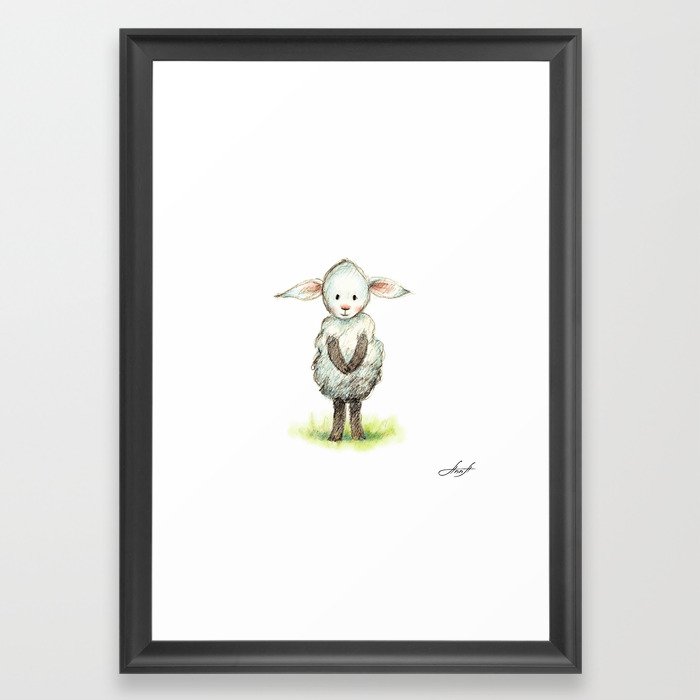 700x700 Pencil And Watercolor Drawing Of Cute Little Sheep Framed Art