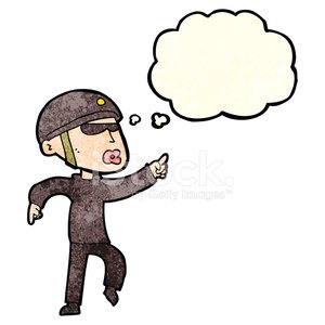 300x300 Cartoon Man In Bike Helmet Pointing With Thought Bubble Stock