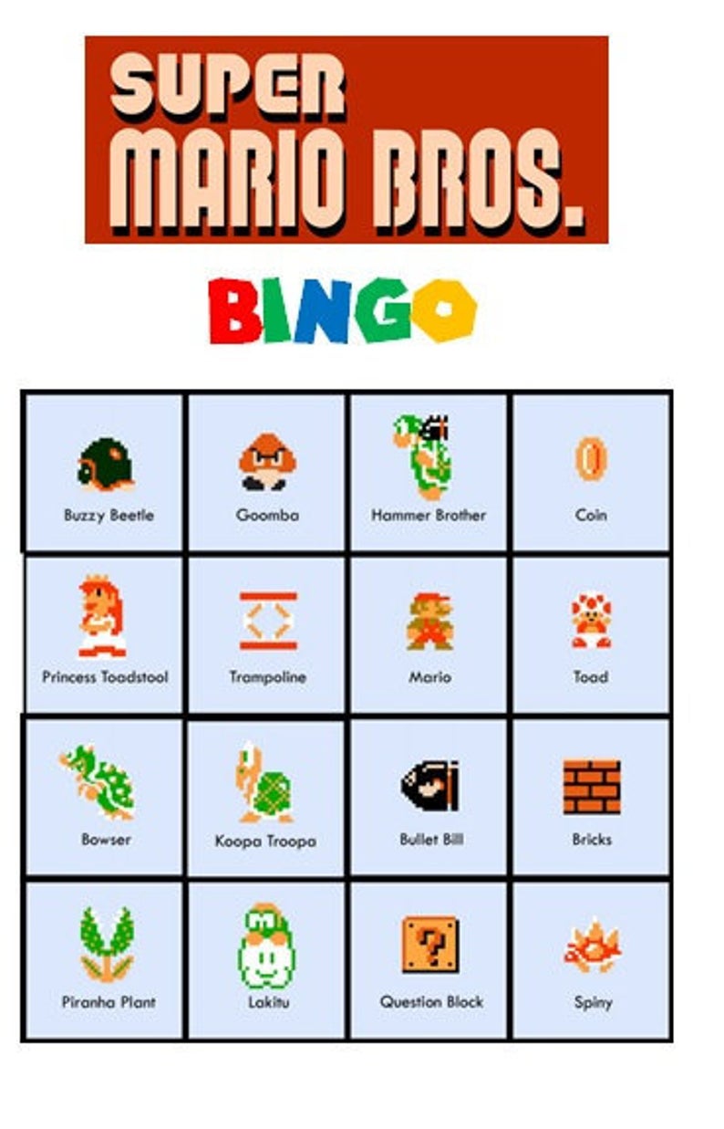794x1237 Super Mario Bingo Diy Printable Etsy