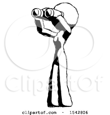 450x470 Ink Design Mascot Woman Looking Through Binoculars To The Left