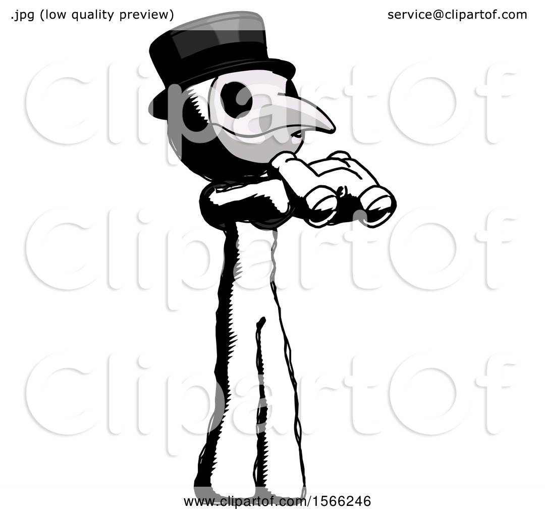 1080x1024 Ink Plague Doctor Man Holding Binoculars Ready To Look Right