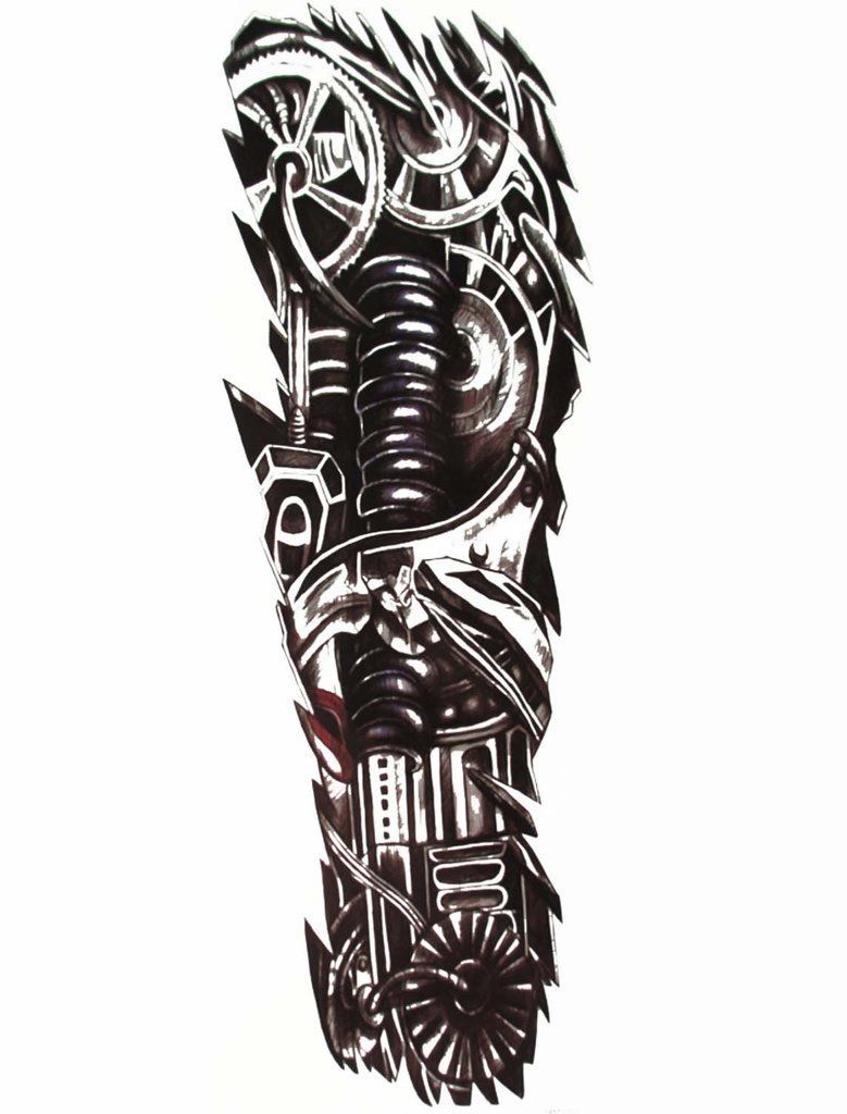 779x1024 Mens Full Arm Sleeve Robot Tattoo, Biomechanical Machine Tattoo
