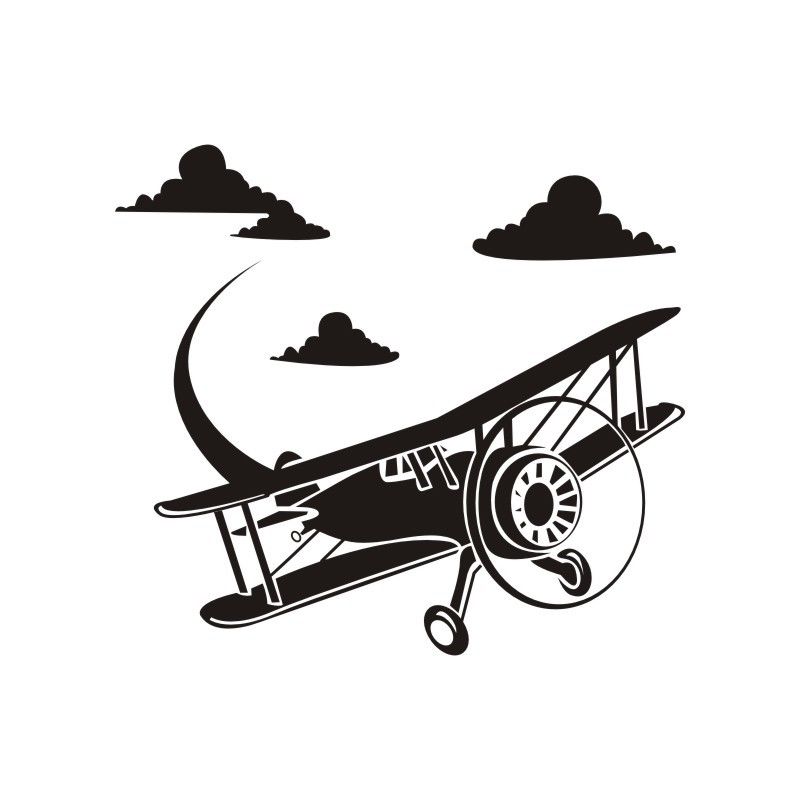800x800 biplane and cloud wall decals outdated aircraft home decorative