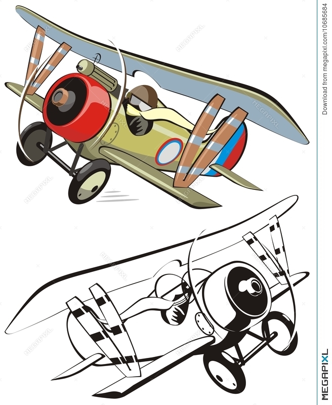 656x800 Vector Cartoon Biplane Illustration