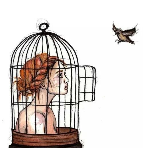 500x520 Drawing Painting Girl Cage Bird Free Sad Rozaap Modgepodge