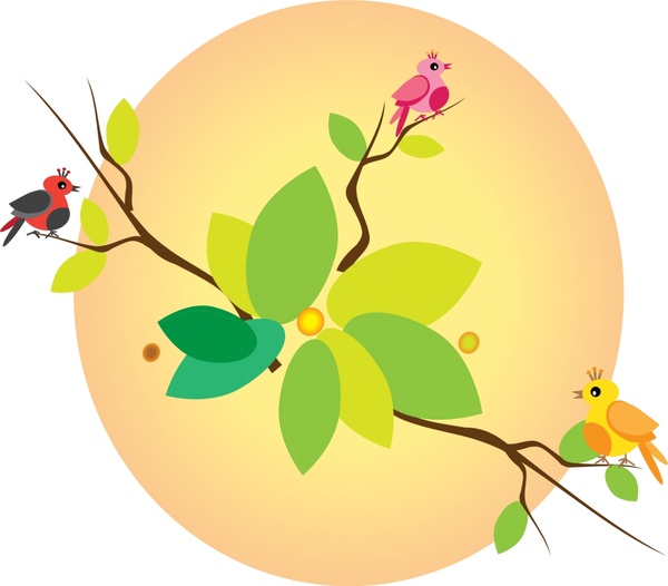 600x526 Rainbow Birds On Branch Free Vector In Open Office Drawing