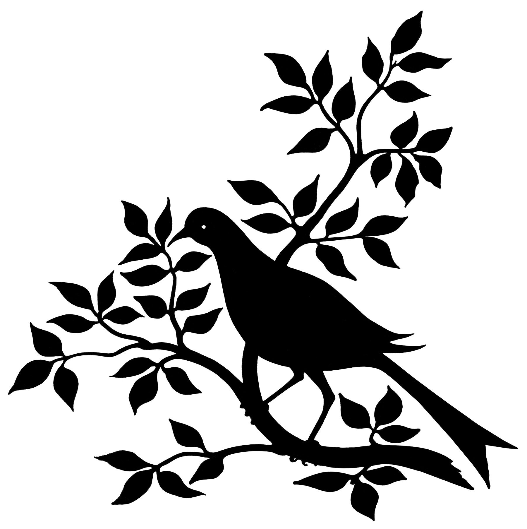 1801x1807 Bird Branch Silhouette, Black And White Graphic, Vintage Bird Clip