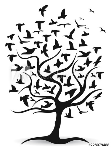 375x500 Black Birds Tree Background Vector