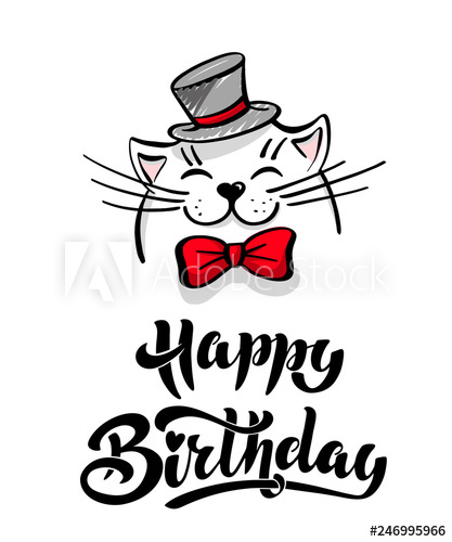 417x500 Kawaii, A Contented White Cat With A Hat And Bow Tie Lettering