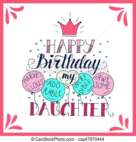 450x470 Color Vector Birthday Card For Daughter Unique Lettering Poster