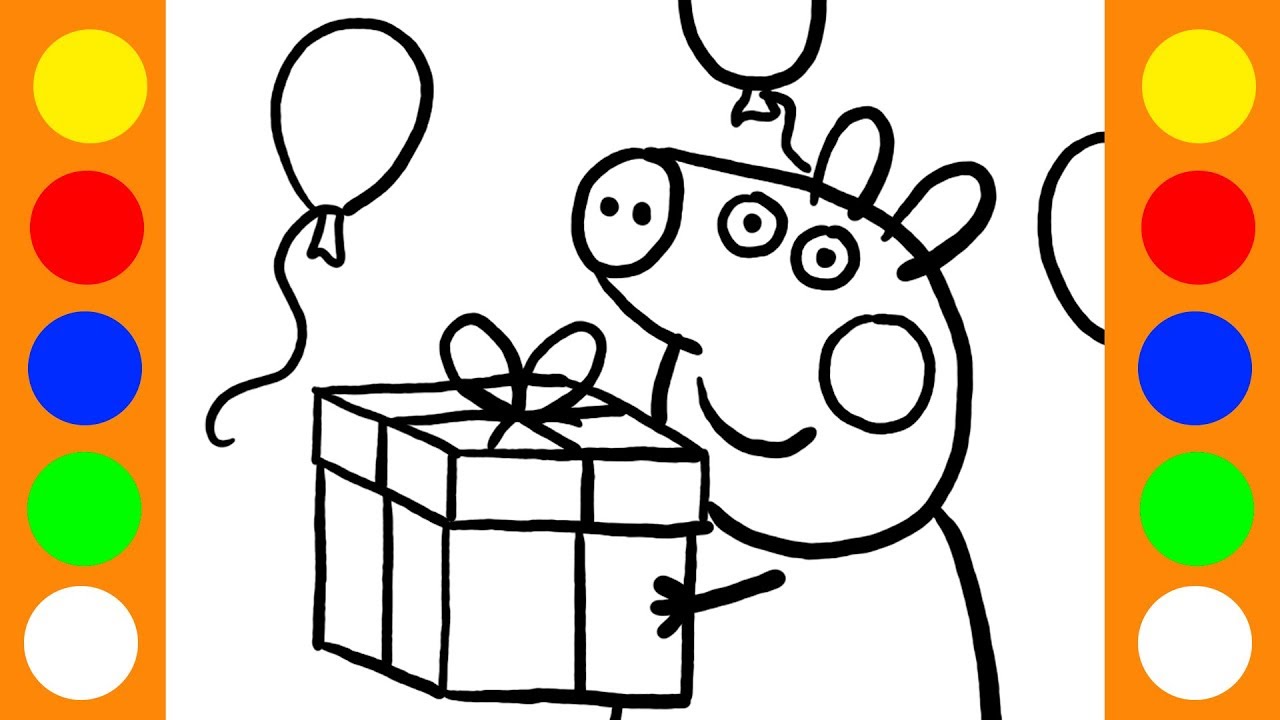 1280x720 How To Draw A Peppa Pig Gift Birthday For Baby Coloring