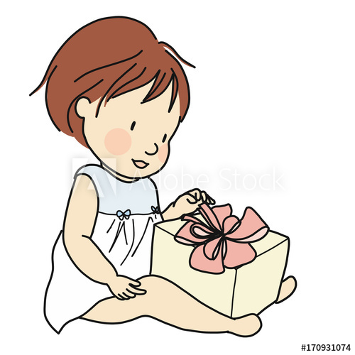 500x500 Vector Illustration Of Smiling Kid With Gift Box Family Concept