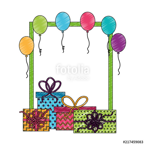 500x500 Birthday Gift Boxes Balloons Frame Decoration Drawing Stock Image
