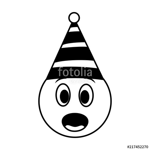 500x500 Birthday Emoji Surprised Party Hat Black And White Stock Image