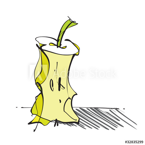 500x500 Bitten Apple Core Icon, Freehand Drawing