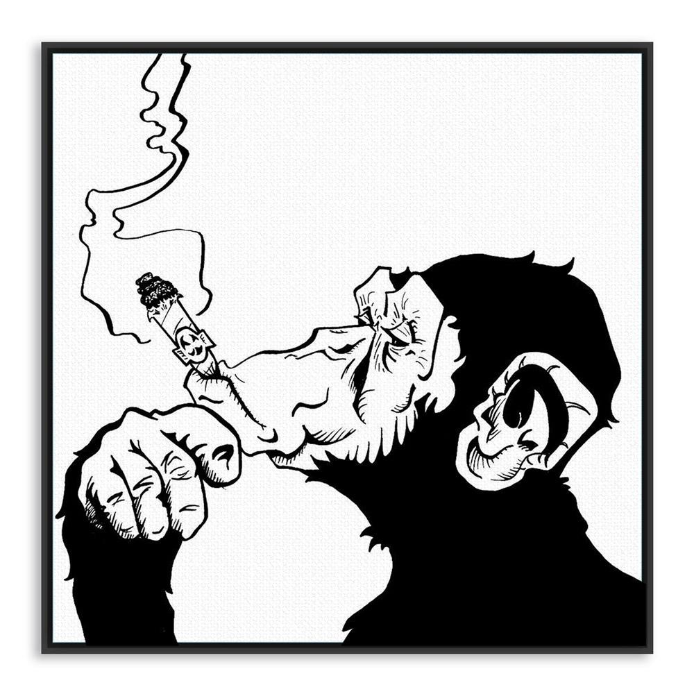 1000x1000 Black White Animals Smoking Gorilla Modern Abstract Canvas Art