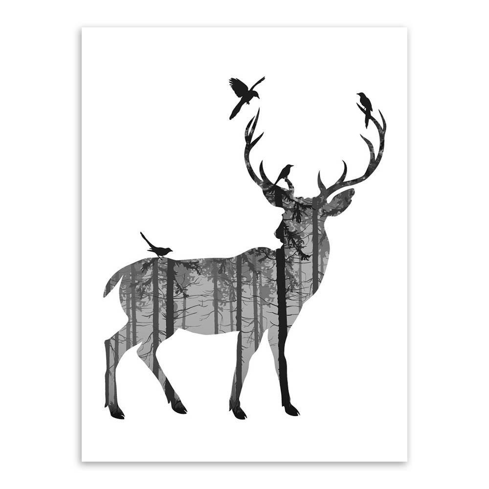 1000x1000 Vintage Black White Deer Silhouette Poster
