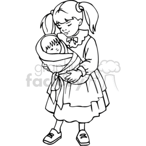 300x300 Black And White Outline Of A Girl Holding A Baby Clipart Royalty