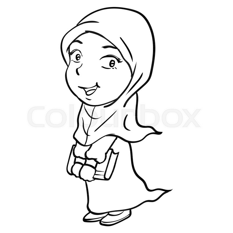 800x800 Muslim Girl Clipart Black And White