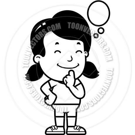 460x460 Girl Clipart Black And White Cartoon Girl Thinking Black White