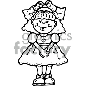 300x300 Small Cute Cartoon Girl Black And White Clipart Royalty Free