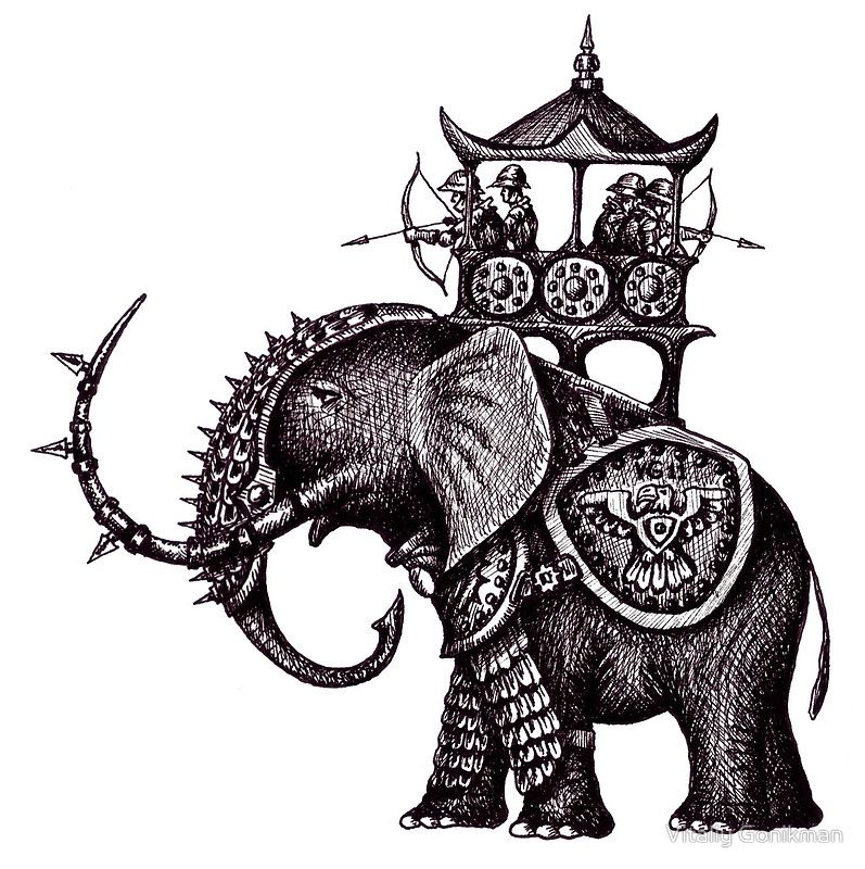 797x800 War Elephant Black And White Pen Ink Drawing Photographic Print