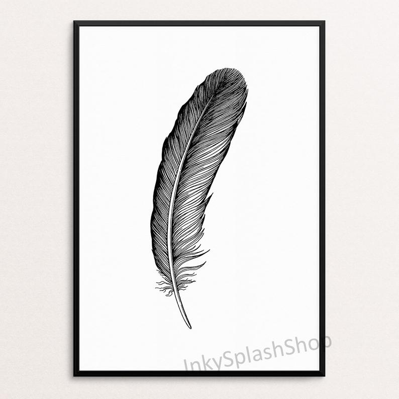 794x794 Feather Drawing Wall Art Printable Boho Bedroom Rustic Home Etsy
