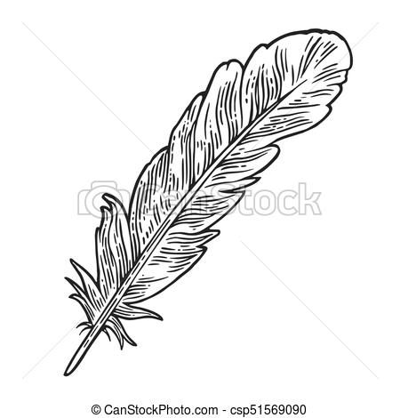 450x470 Feather Vintage Black Vector Engraving Illustration Isolated