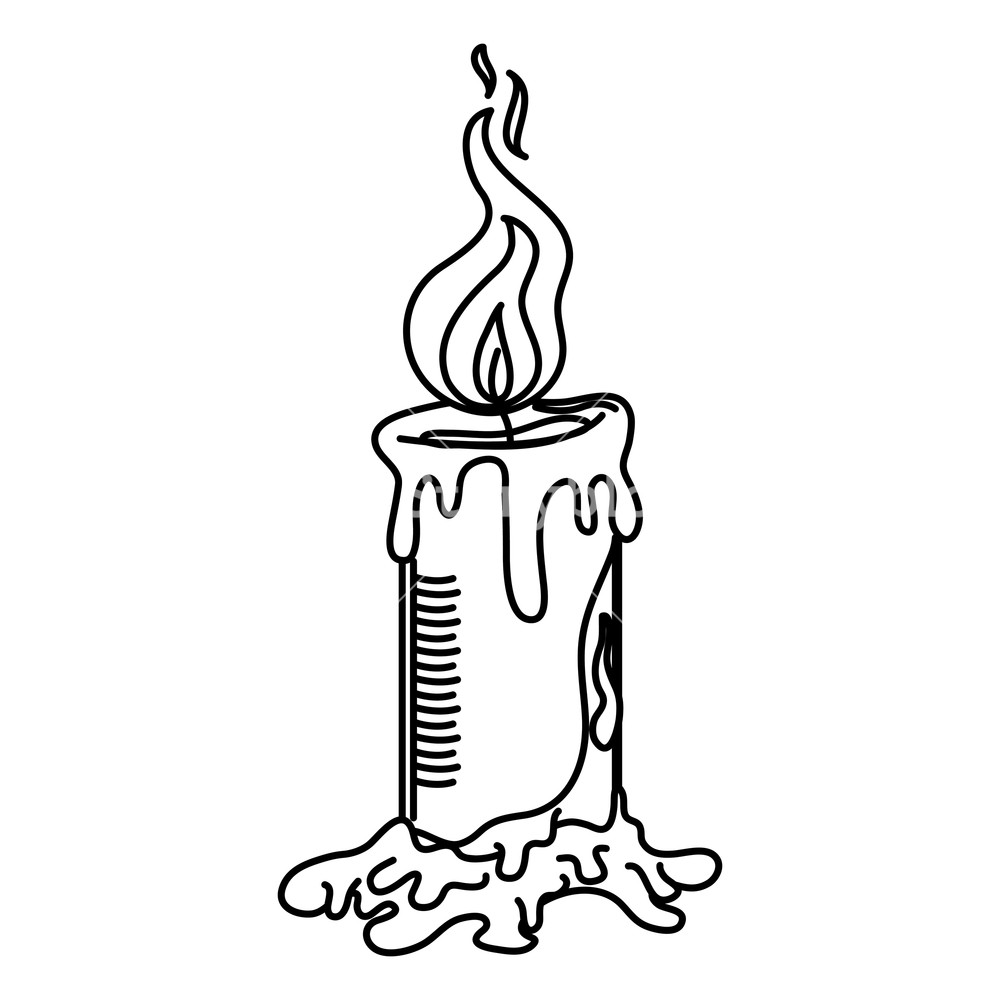 1000x1000 Candle On Fire Isolated In Black And White Vector Illustration