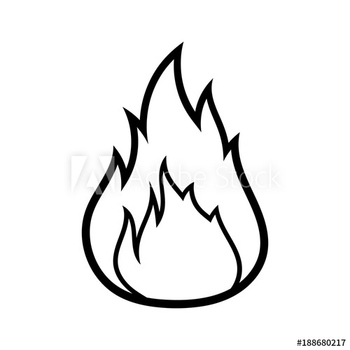 500x500 Cartoon Fire Black Line White Background