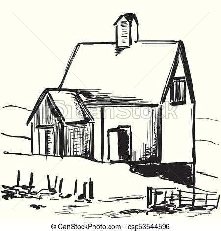 450x470 Country House Rural Landscape Sketch Drawing Country House