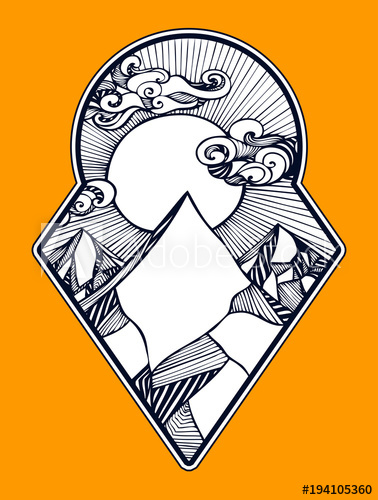 378x500 Zentangle Abstract Hand Draw Mountain Landscape With Sun Clouds