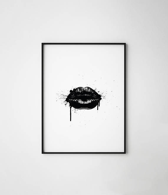 570x662 Fashion Poster Black Lips Black And White Black Kiss Ink