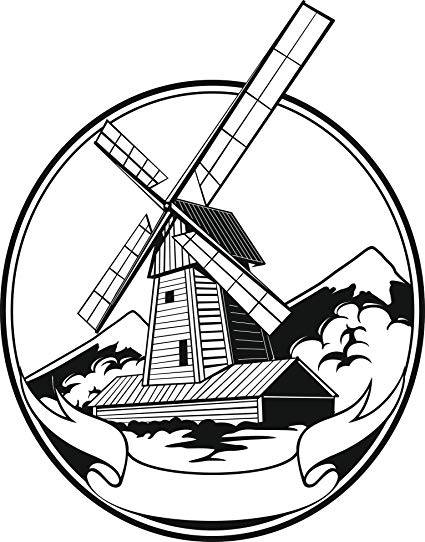 425x542 Black And White Mountain Forest Windmill Illustration