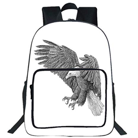 466x466 Iprint Large Casual Backpack,eagle,black And White