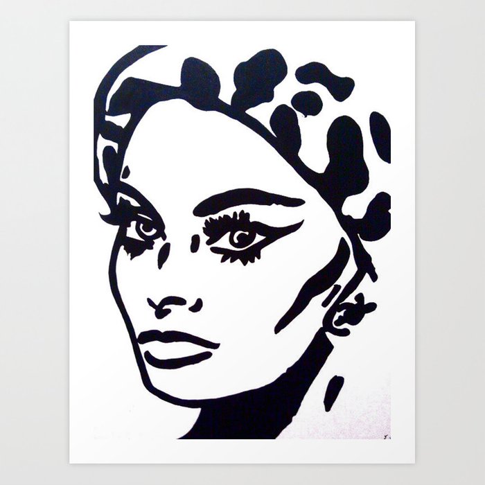 700x700 Sophia Loren Black White Portrait Painting Movie Star Art Print