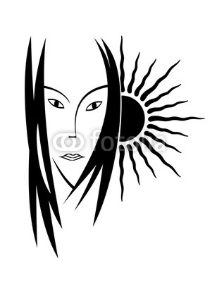 308x400 Stylized Portrait Of A Woman Against The Sun Symbolic Drawing