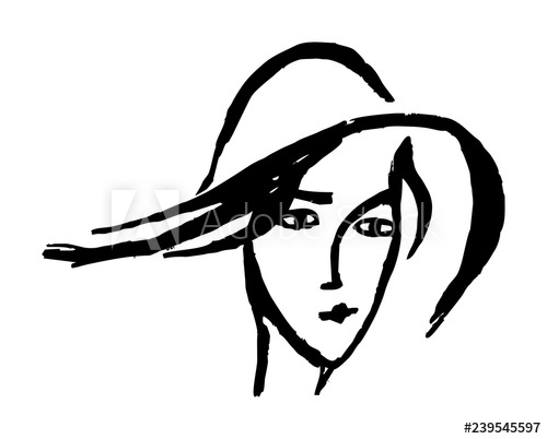 500x402 Stylized Portrait Of A Woman In A Hat Black And White Graphics