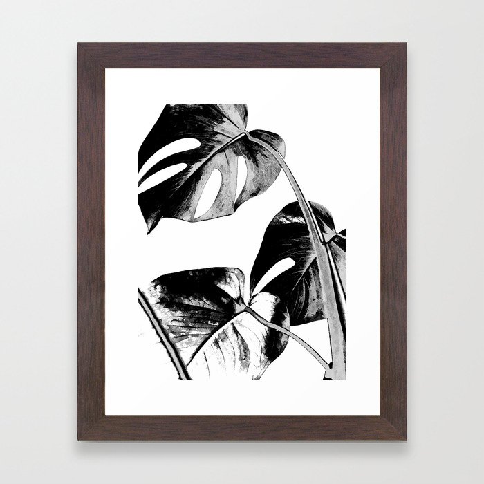 700x700 Black Monstera Leaves Watercolor Framed Art Print