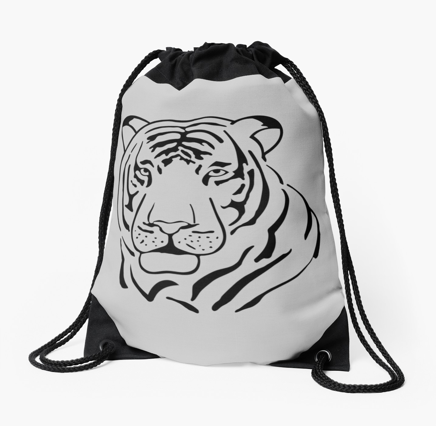 1435x1404 Black And White Tiger Portrait Drawing Drawstring Bag