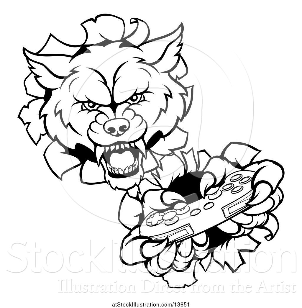 1024x1044 Vector Illustration Of Cartoon Black And White Wolf Mascot Holding