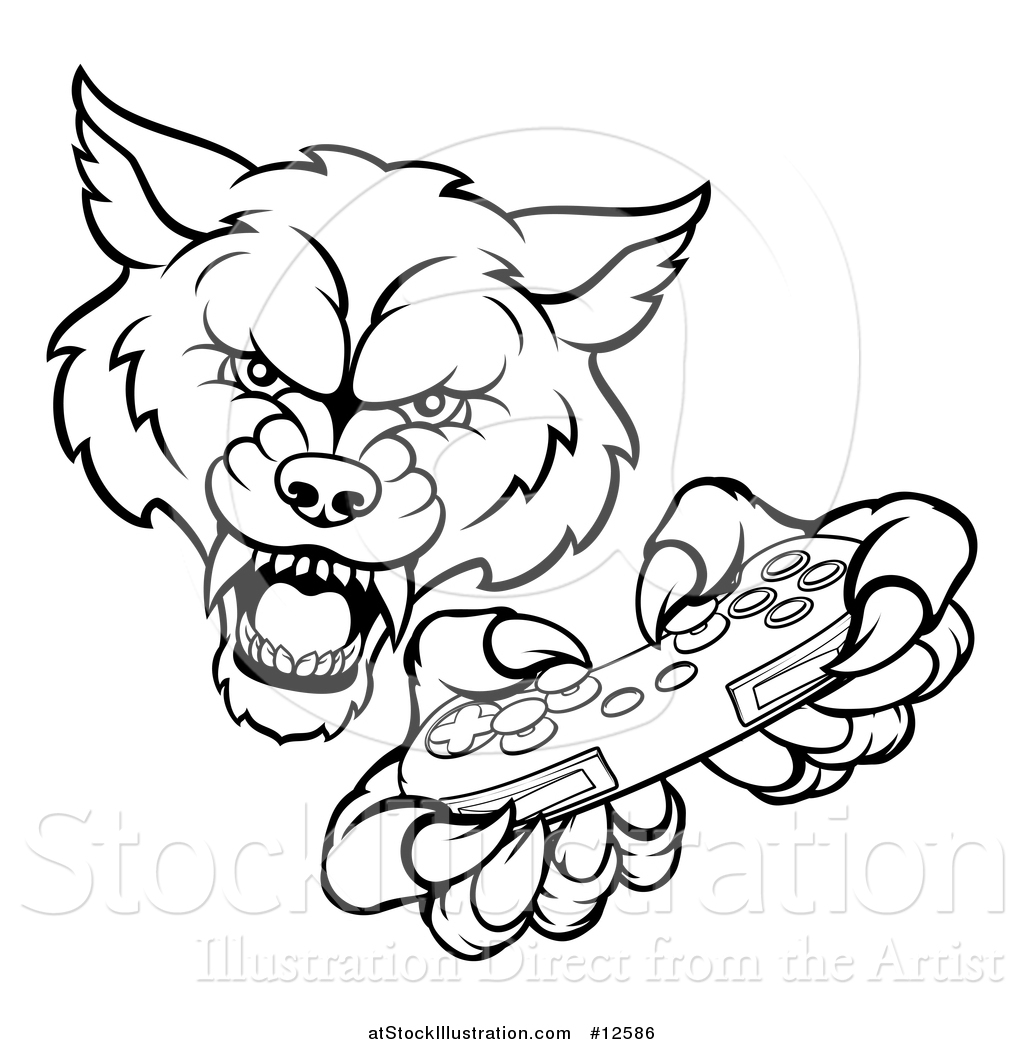 1024x1044 Vector Illustration Of A Black And White Wolf Mascot Holding