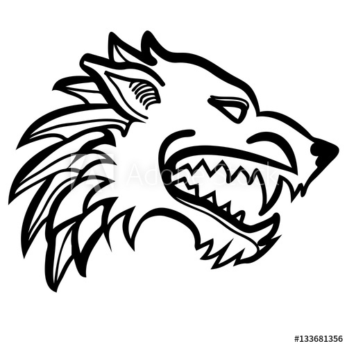 500x499 vector illustration of dire wolf head black and white