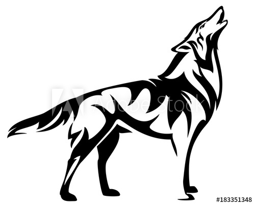 500x402 Standing Howling Wolf Black And White Vector Design