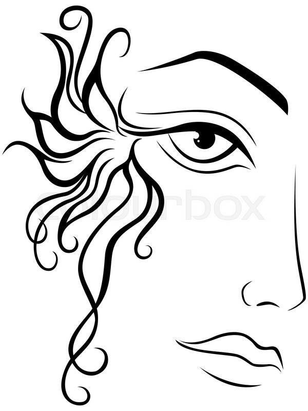 600x800 Part Of Abstract Black And White Women Face Hand Drawing Vector