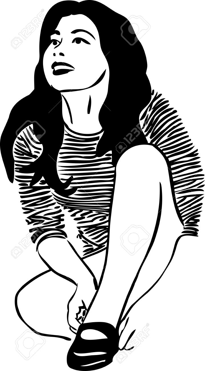 719x1300 Black And White Girl Cartoon Drawing Of A With Short Hair Sketch