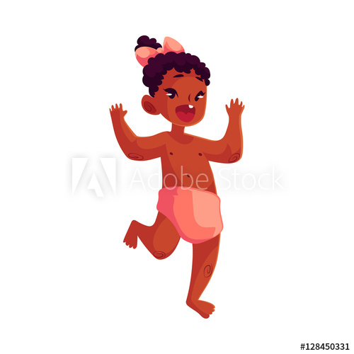 500x500 Cute Little Black Baby Girl Dancing Happily, Cartoon Vector